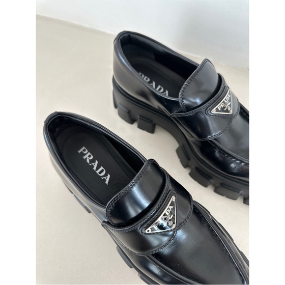 Prada Brushed Leather Monolith Pointed Loafers - Picture 2 of 9